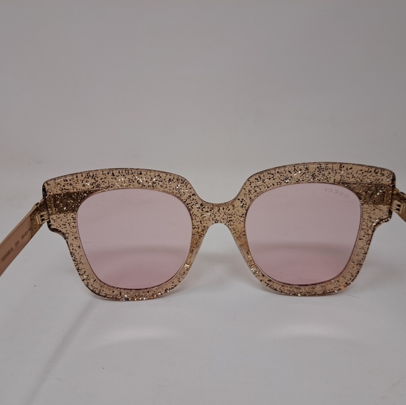 Gucci Women's Sunglasses Gold Glitter Web Stripe Square GG0281SA 004 50-23-146 - Picture 13 of 15